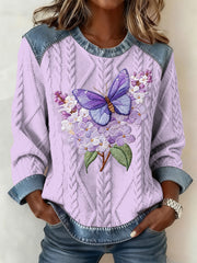 Women's Butterfly Denim Patchwork Top
