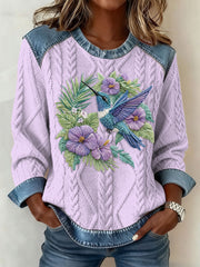 Women's Hummingbird Denim Patchwork Top