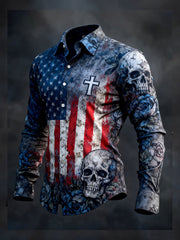 Men's Skull Cross Flag Long Sleeve Shirt