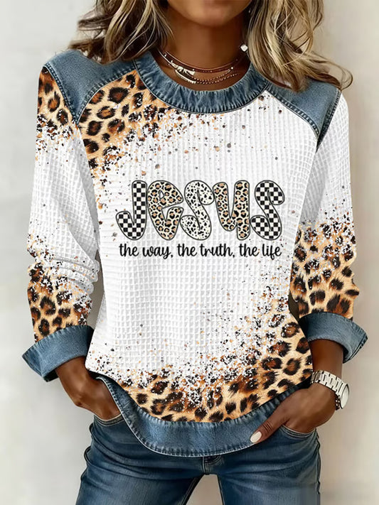Women's Jesus The Way The Truth The Life Denim Patchwork Top