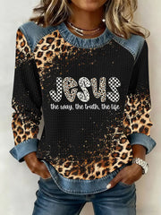 Women's Jesus The Way The Truth The Life Denim Patchwork Top
