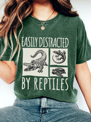 Women's Easily Distracted by Reptiles Print Washed T-Shirt
