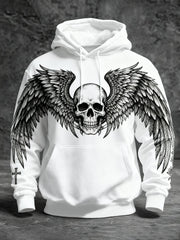 Men's Gothic Skull Oversized Drop-Shoulder Hoodie with Pockets