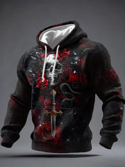Men's Gothic Skull Printed Hoodie