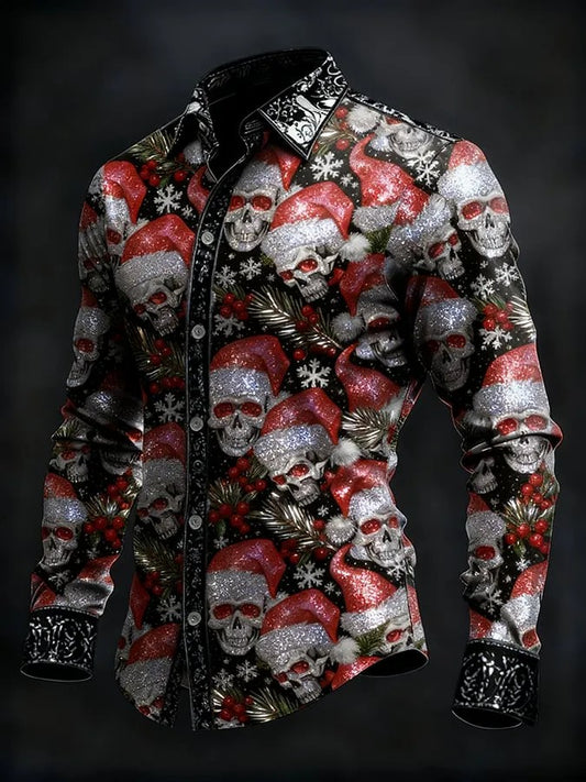 Men's Vintage Christmas Skull Long Sleeve Shirt