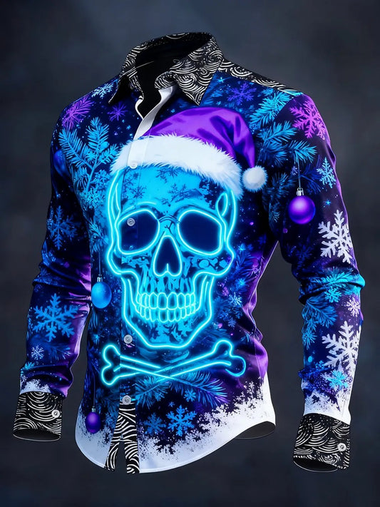 Men's Vintage Christmas Skull Long Sleeve Shirts