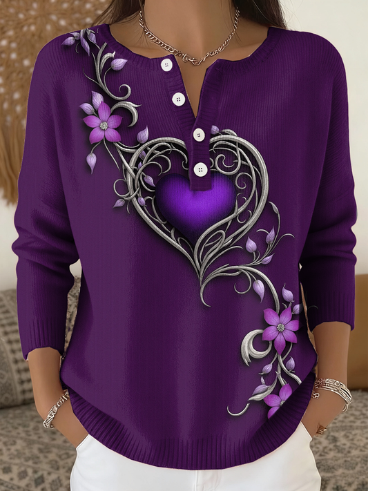 Women‘s Vintage Purple Floral Art Print long-sleeve cardigan