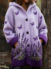 Women's Winter Warm Lavender Gradient Purple Composite Fleece Long Coat