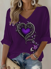 Women's Vintage Purple Floral Art Print Waffle T-shirt