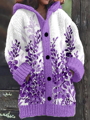 Women's Retro Purple Printed Composite Fleece Long Coat