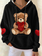 Women's Valentine's Day Teddy Bear Fleece Hoodies