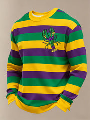 Men's Mardi Gras Faux Yarn Lobster Stripes Print Casual Sweatshirt