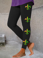 Women's Mardi Gras Fleur De Lis Print Velvet Leggings