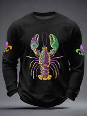 Men's Mardi Gras Lobster Fleur De Lis Print Casual Waffle Long Sleeve T-Shirt