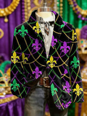Men's Mardi Gras Fleur De Lis Print Suit