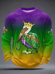 Men's Mardi Gras Pelican Print Casual Waffle Long Sleeve T-Shirt