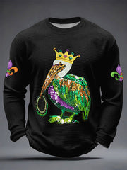 Men's Mardi Gras Pelican Print Casual Waffle Long Sleeve T-Shirt