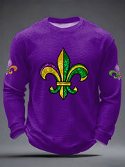 Men's Mardi Gras Fleur De Lis Print Casual Waffle Long Sleeve T-Shirt