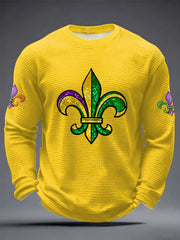 Men's Mardi Gras Fleur De Lis Print Casual Waffle Long Sleeve T-Shirt