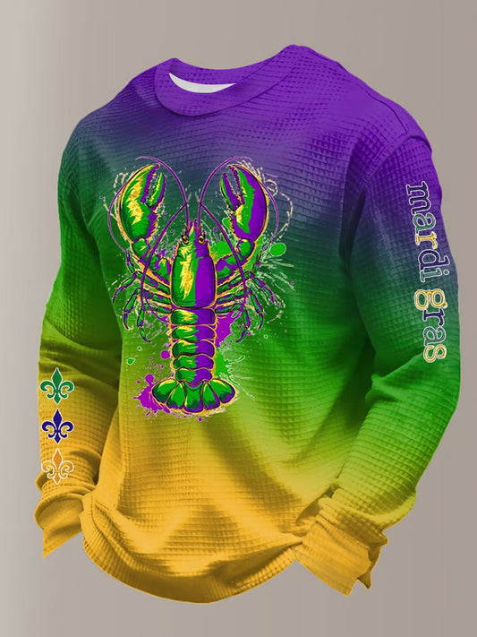 Men's Mardi Gras Crawfish Print Waffle Sweatshirt