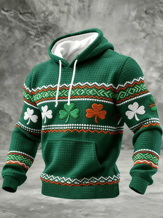 Men's St. Patrick's Day Printed Checkered Cotton Hoodie