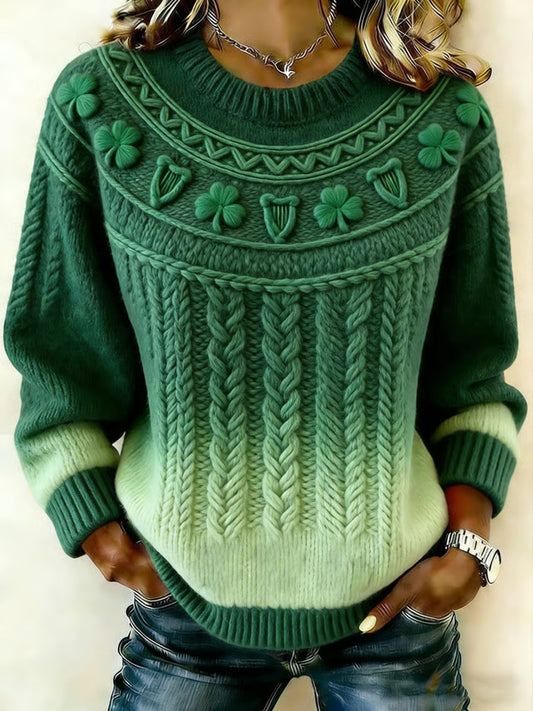 Women's St. Patrick's Day Shamrock Art Printed Crew Neck Sweater