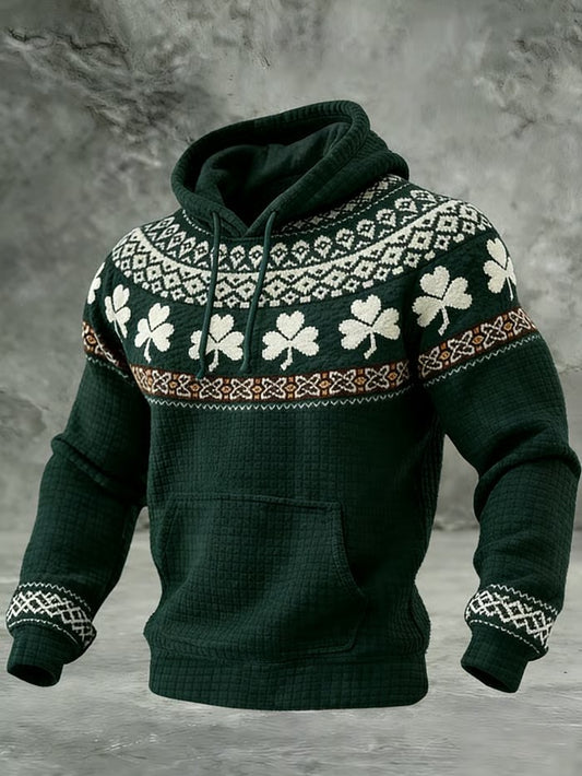 Men's St. Patrick's Day Printed Checkered Cotton Hoodie