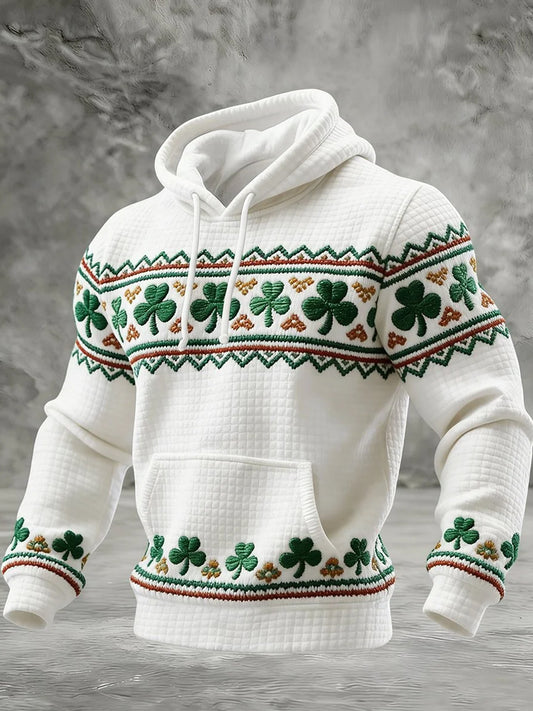 Men's St. Patrick's Day  Shamrock Art Checkered Cotton Hoodie