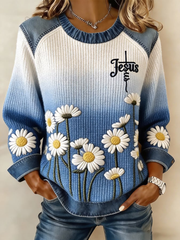 Women's Jesus Cross Flowers Denim Patchwork Top
