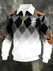 Men'svintage Faith Cross Design Print Casual Zipper Sweatshirt