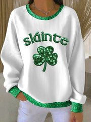 Women's St. Patrick's Day Sláinte Shamrock  Ribbed Round-Neck Sweatshirt