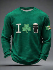 Men's St Patrick's Day Shamrock Art Waffle Long Sleeve T-Shirt
