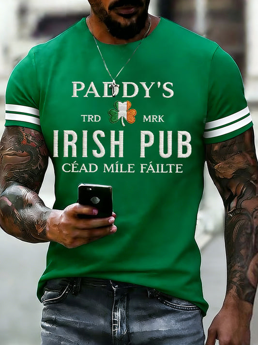 Men's  Funny St. Patrick's Day Paddy's IRISH Pub Shamrock Print Casual Tee