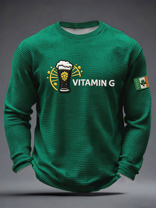 Men's St Patrick's Day Shamrock Art Waffle Long Sleeve T-Shirt