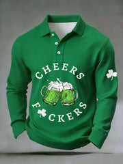 Men's Funny St. Patrick's Day Cheers F*ckers Green Beer Shamrock Print Casual Long-Sleeve Top