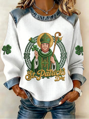 Women's St. Patrick's Day Print Waffle Sweatshirt
