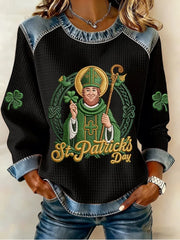 Women's St. Patrick's Day Print Waffle Sweatshirt