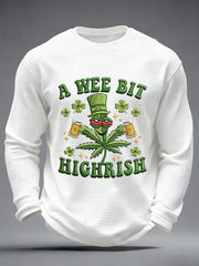 Men's Funny St Patrick Day A Wee Bit Highrish Waffle Long Sleeve T-Shirt