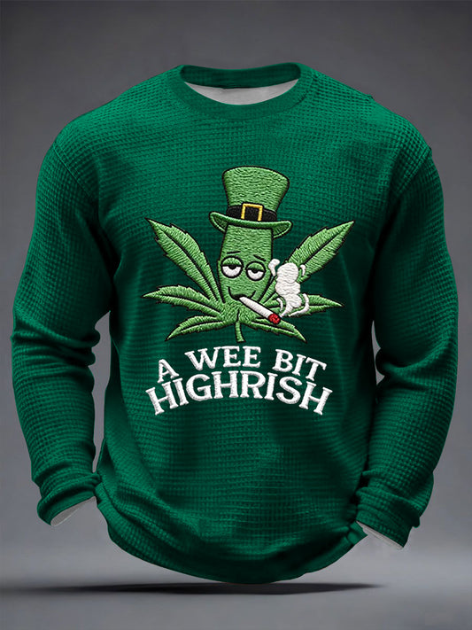 Men's Funny St Patrick Day A Wee Bit Highrish Waffle Long Sleeve T-Shirt