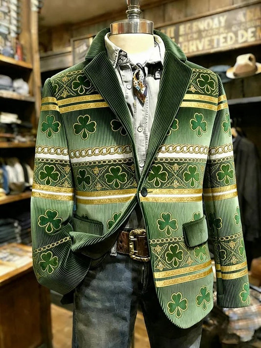Men's St. Patrick's Day Print Casual Lapel Suit