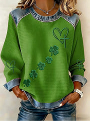 Women's St. Patrick's Day Print Waffle Sweatshirt