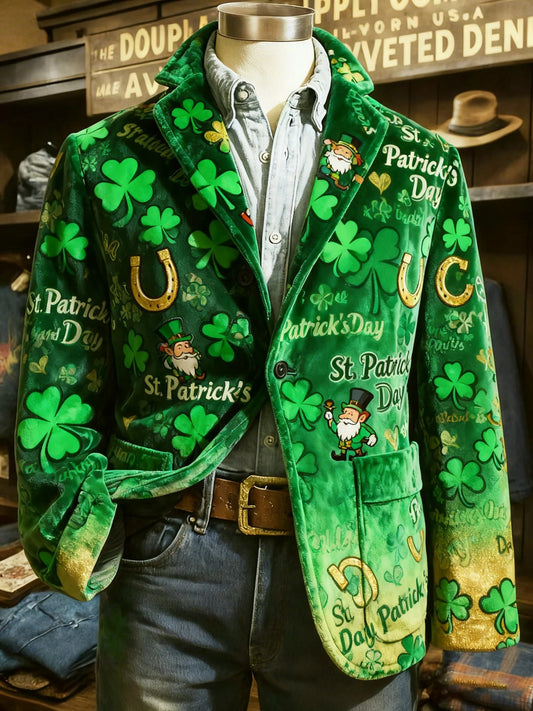 Men's St. Patrick's Day Print Casual Lapel Suit