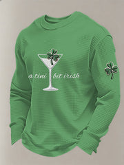 Men's Funny St. Patrick's Day Shamrock Art  Printed Waffle Long Sleeve T-Shirt
