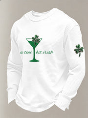 Men's Funny St. Patrick's Day Shamrock Art  Printed Waffle Long Sleeve T-Shirt