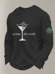 Men's Funny St. Patrick's Day Shamrock Art  Printed Waffle Long Sleeve T-Shirt