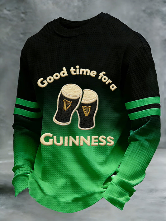 Men's St. Patrick's Day Good Time For A Guinness Casual Waffle Long Sleeve Sweatshirt