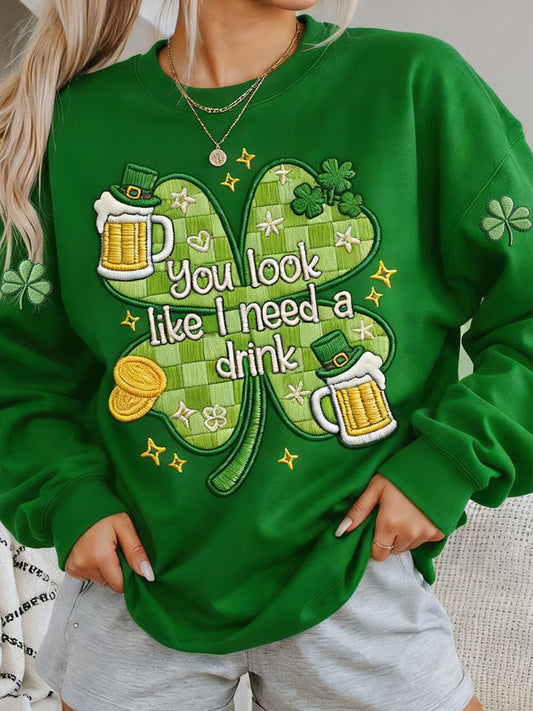 Women's St. Patrick's Day Funny Beer Lucky Shamrock Sweatshirt