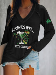 Women's St. Patrick's Day Drinks Well With Others Print  V-Neck T-Shirt
