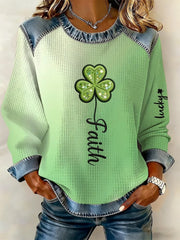 Women's St. Patrick's Day Print Waffle Sweatshirt