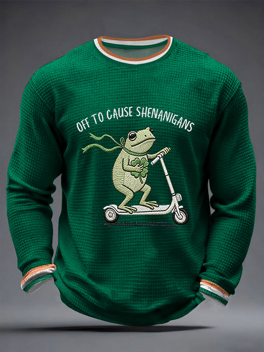 Men's Funny St Patrick’s Day Irish Frog Waffle Long Sleeve T-Shirt